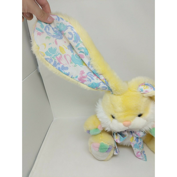 Hoppy Hopster Bunny Rabbit Plush‎ Easter Pastel Caltoy Bow Colorful Yellow VTG - Picture 6 of 11